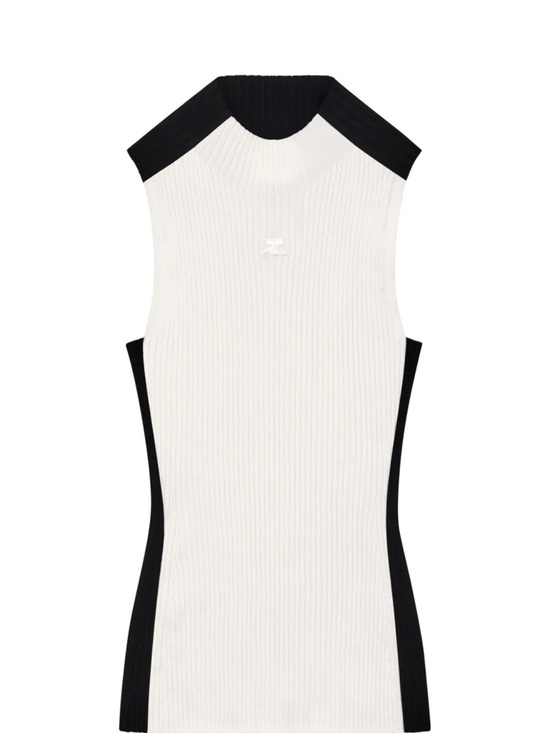 Courreges Sweaters - Courreges Cowl Neck sleeveless sweater - White & Black